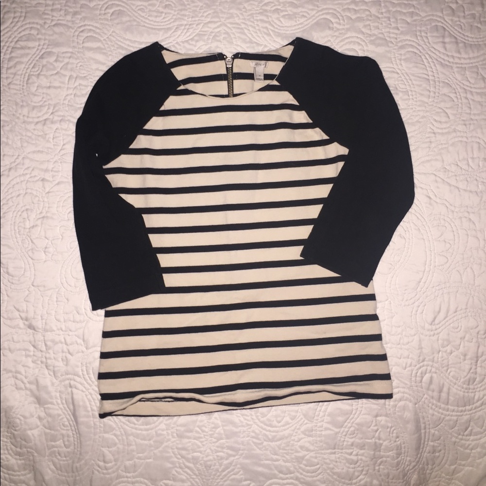 •J.Crew• black/white striped baseball tee